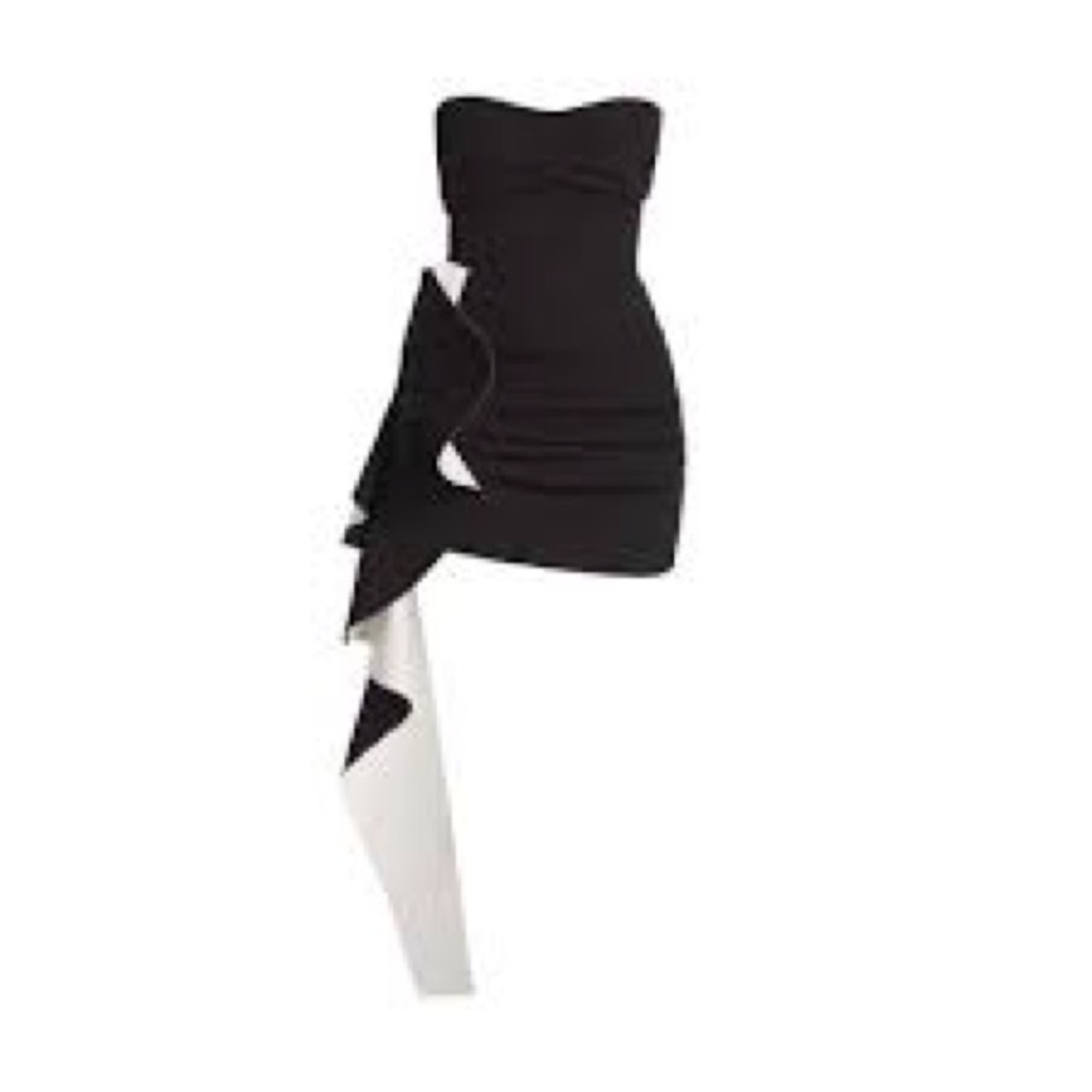 Jonathan Simkhai Black Strapless Mini Dress with White Draped Accent